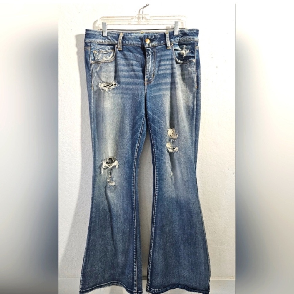 American Eagle Blue Flare Jeans Boho